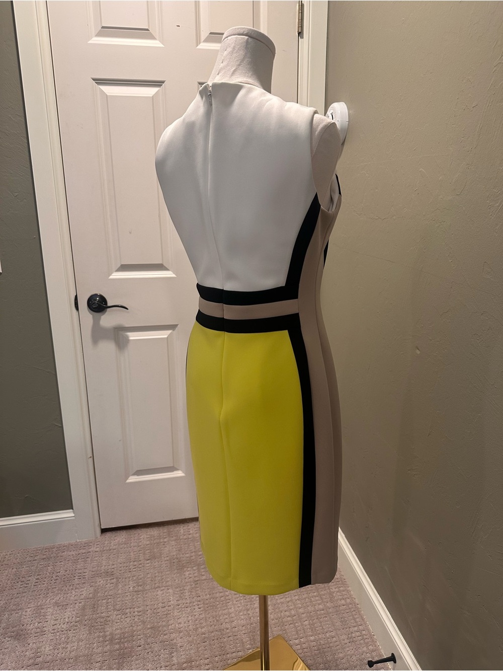 Calvin Klein Yellow, White & Beige Colorblock Pencil Dress - Picture 5 of 6